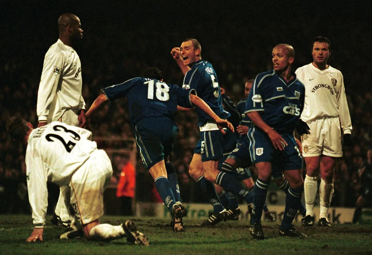 A match photograph from Cardiff City’s 2–1 FA Cup win over Leeds United at Ninian Park in January 2002