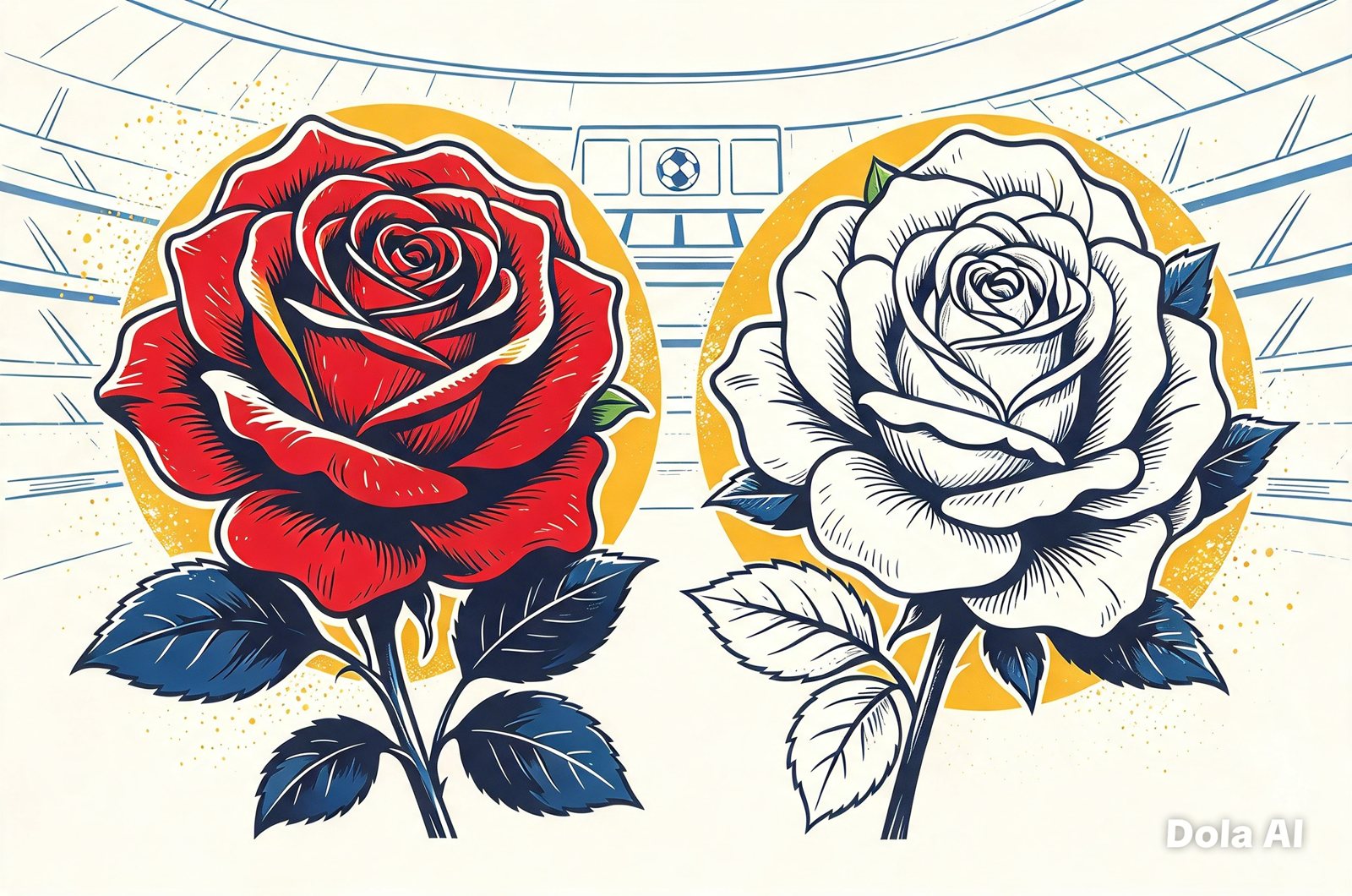 Illustration of the Roses rivalry between Leeds United and Manchester United
