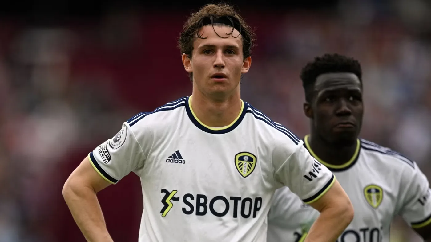Brenden Aaronson playing for Leeds United after joining from Red Bull Salzburg in 2022