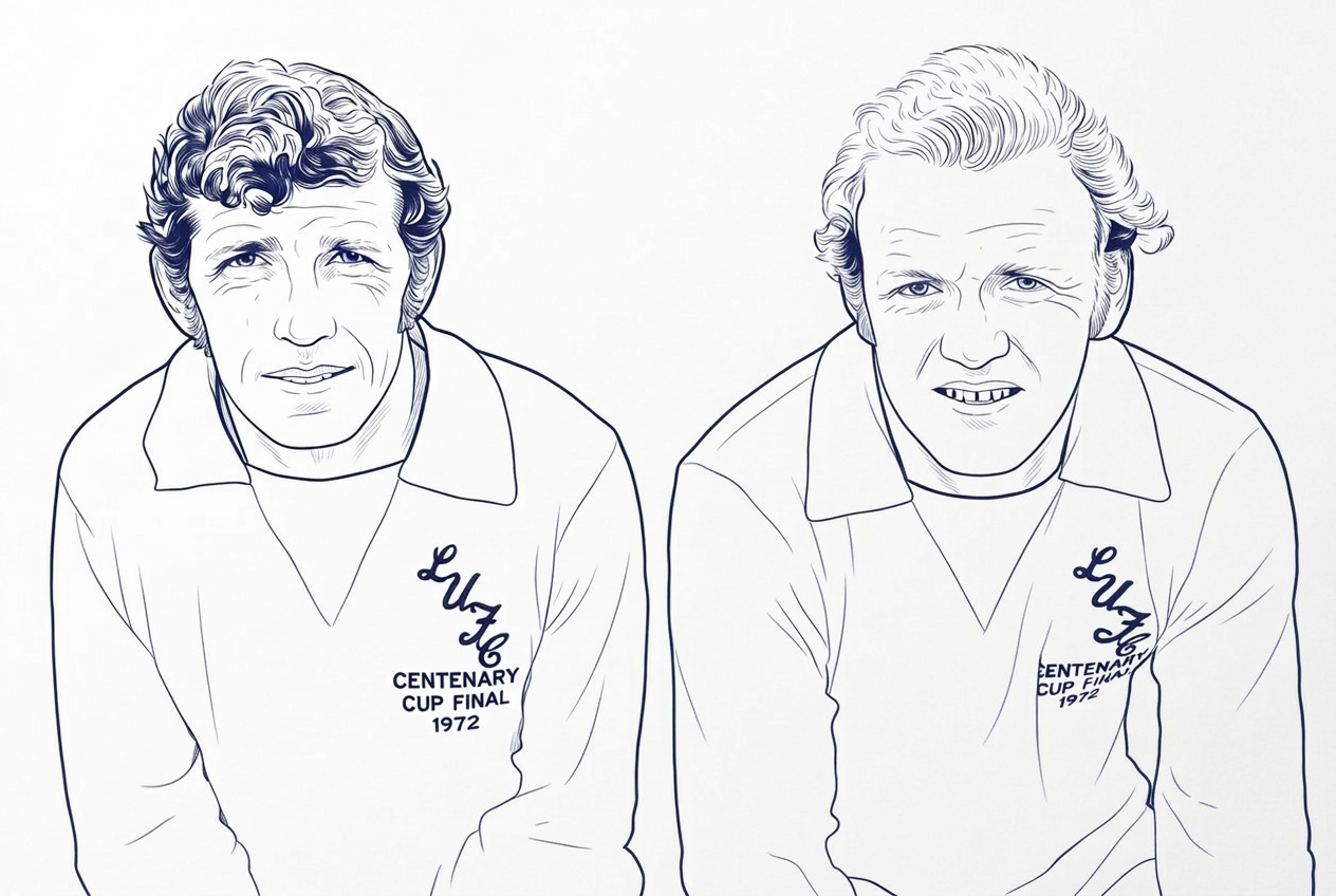 Portrait illustrations of Billy Bremner and Johnny Giles