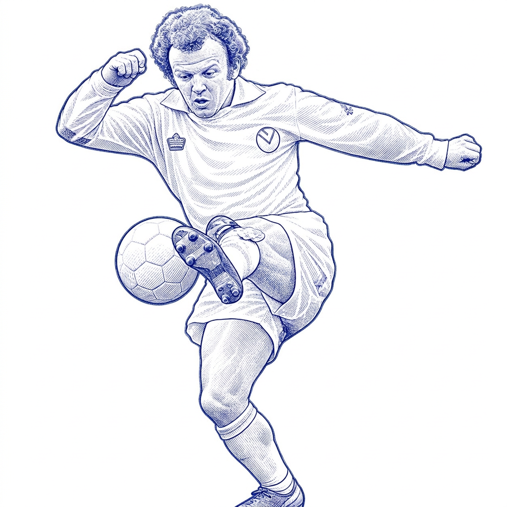 Illustration of Billy Bremner playing for Leeds United