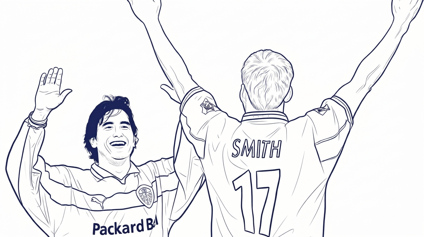 Illustration of Viduka, Kewell and Smith celebrating