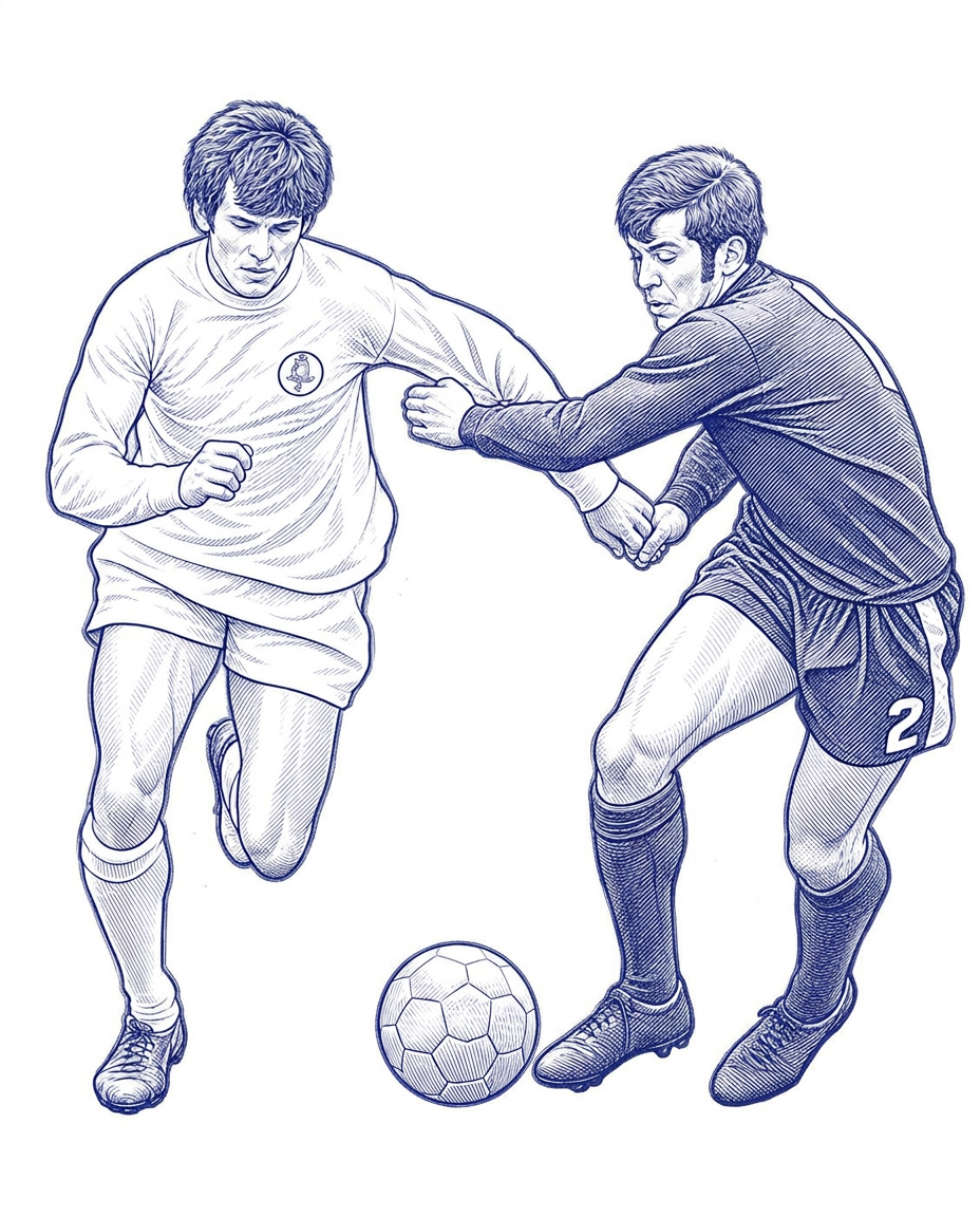 Illustration of Eddie Gray taking on an opponent
